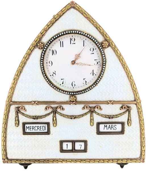 Jeweled gilt and enamel calendar desk clock