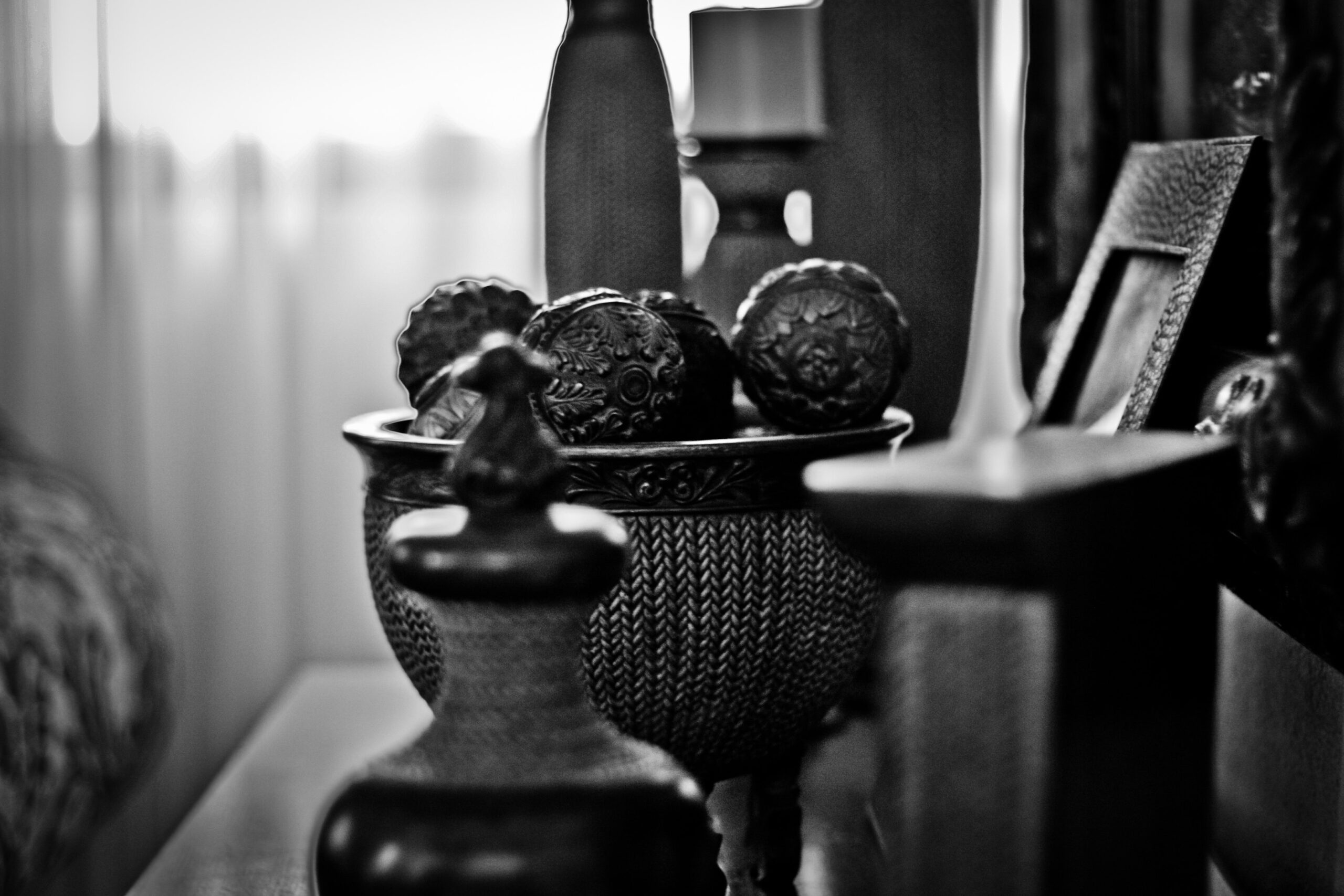 Antique shop interior in black and white