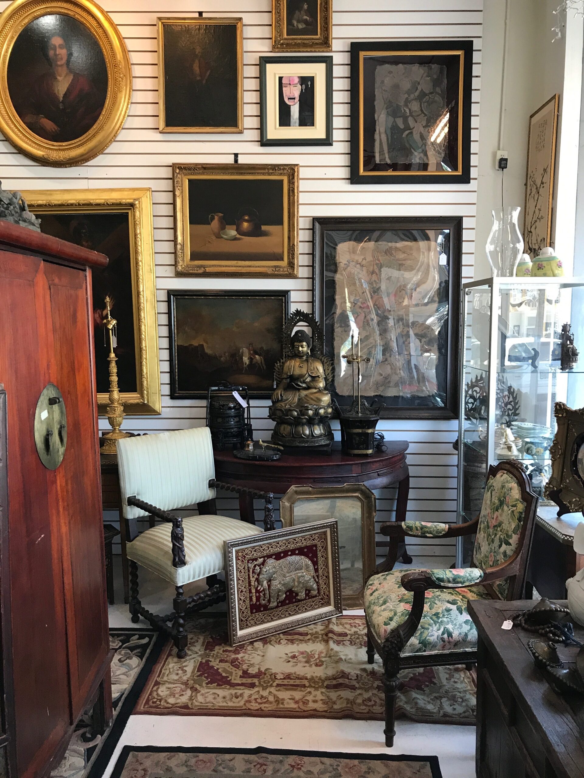 Sarasota Trading Company gallery floor with fine art and antiques