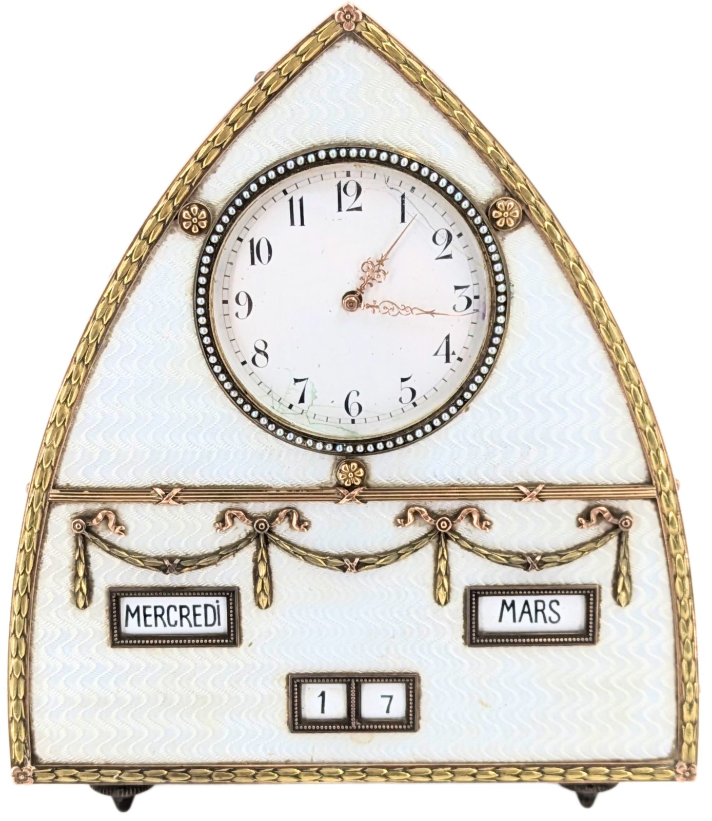 Jeweled gilt and enamel calendar desk clock